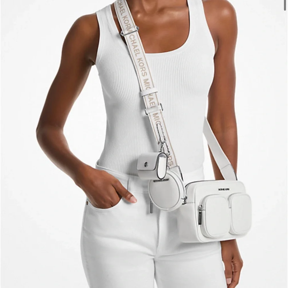 Michael Kors Jet Set Leather Md Crossbody Bag Case Apple Airpods Pr Optic White